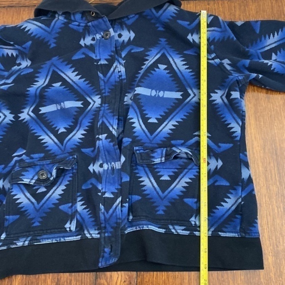Vintage Ralph Lauren blue black knit Navajo Print button up jacket hoodie - Picture 12 of 12
